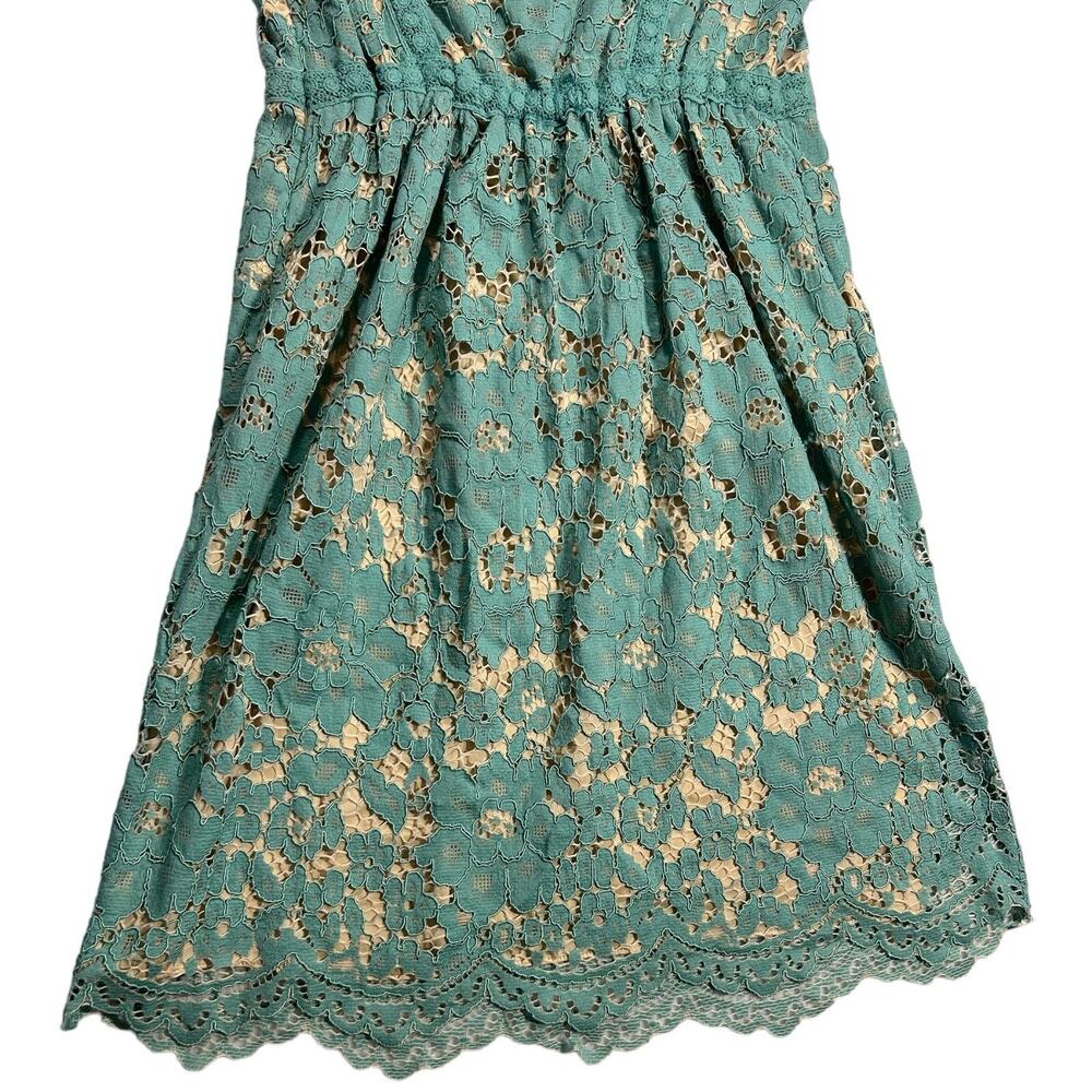 Chelsea & Violet Teal Lace Dress Nude Lined Sleeveless Square Neck Fit Flare XS - Picture 6 of 16